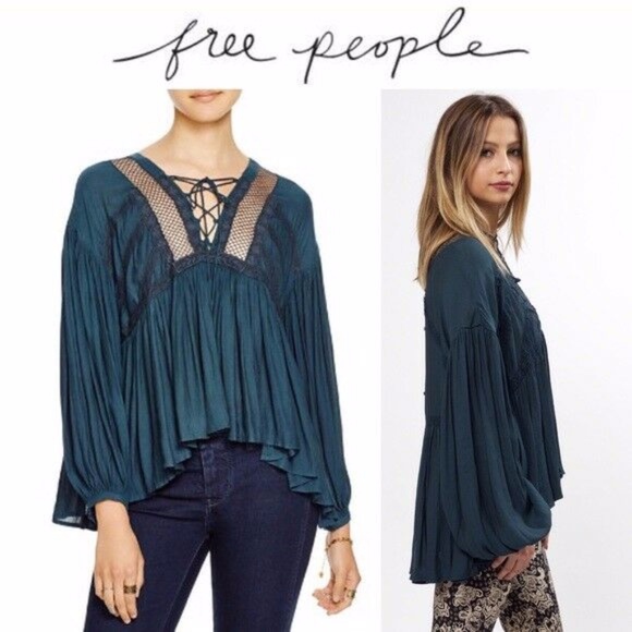 NWT Free People Don't Let Go Blouse Forest Green - Picture 1 of 5